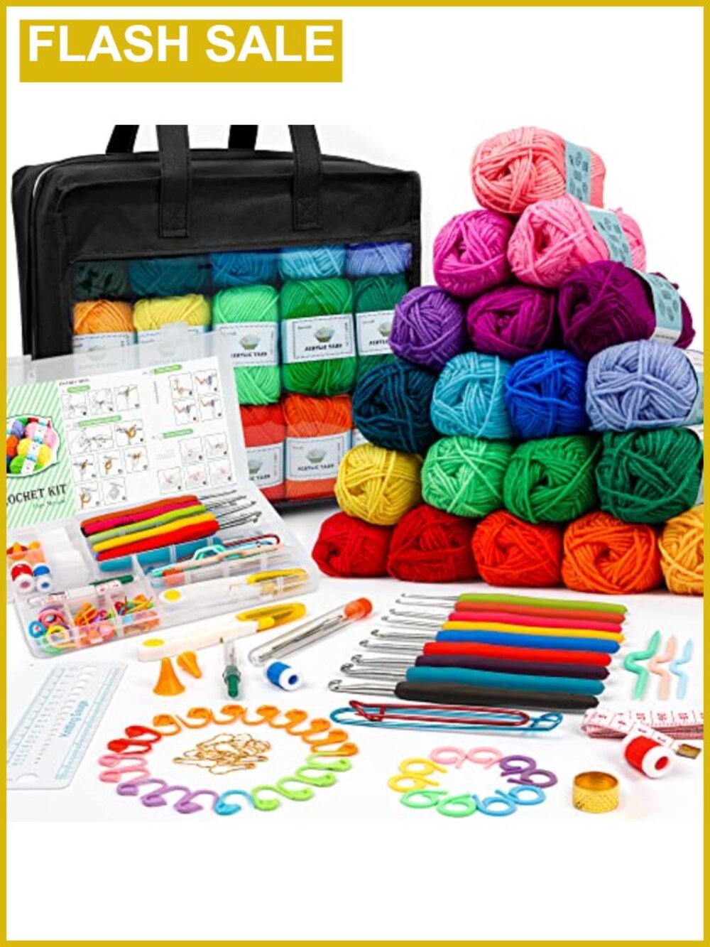 103 Pc Crochet Kit with Hooks & 1650 Yards Acrylic Yarn, Beginner Starter Set,